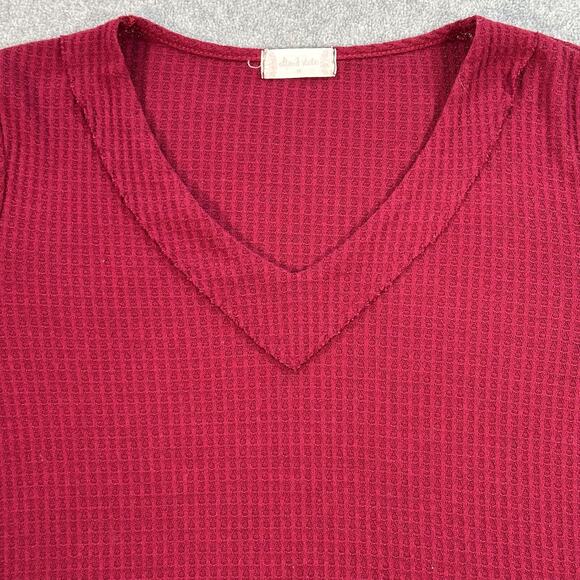 Altar’d State Waffle Knit Shirt Size Medium Burgundy V-Neck Long Sleeve - Picture 4 of 9